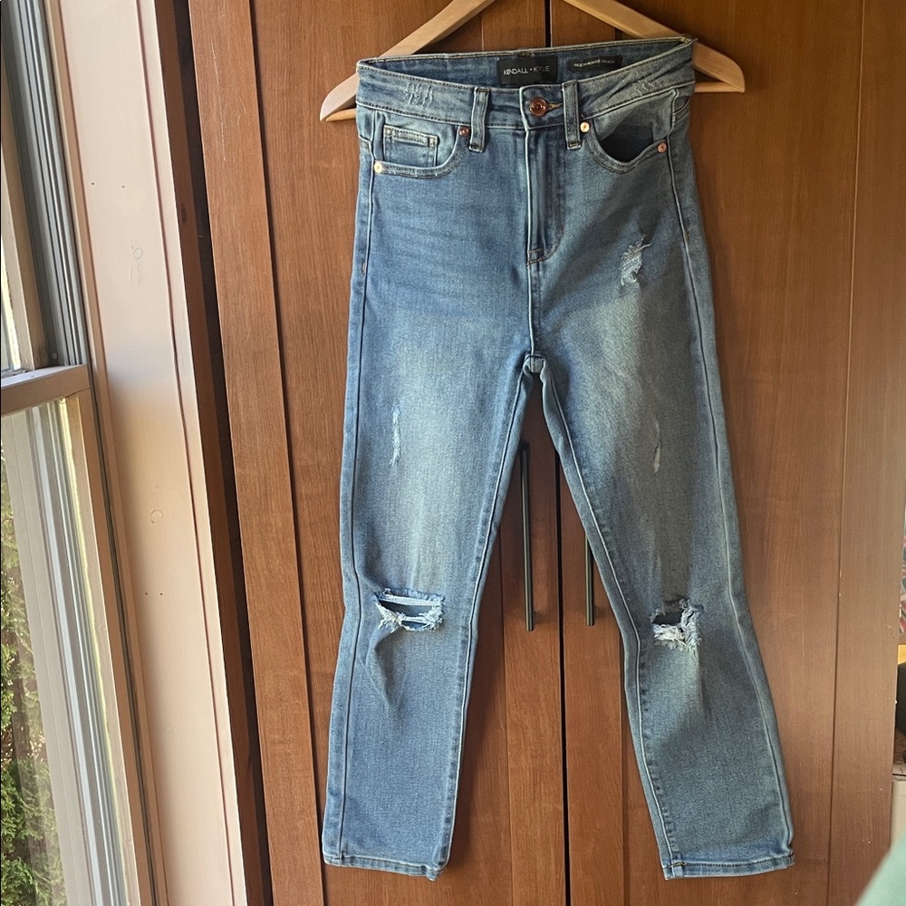 Kendall & Kylie High-Rise Distressed Blue Jeans